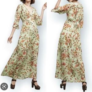 Ghost London Floral Maxi Dress Mint Green 100% Viscose Tie Waist Size L